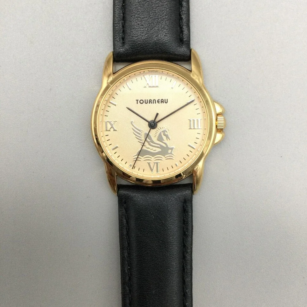 Tourneau Womens Pegasus Watch 32mm Gold Tone Leather Limited New Battery